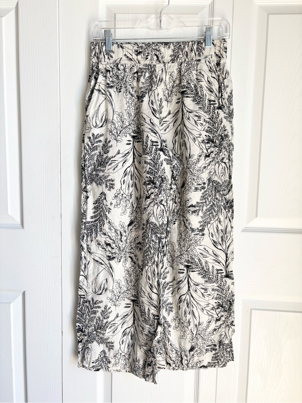 Tahari 100% Linen Wide-Leg Boho Botanical Print Beach Summer Crop Pants Small